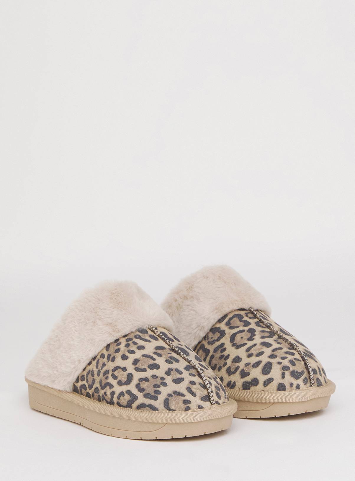 SIMPLY BE Leopard Faux Fur Lined Suede Mule Slipper Wide Fit 6 - Image 2